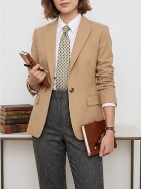 J.Crew 100% Wool One-Button Blazer Beige Size 6 (note flaws)